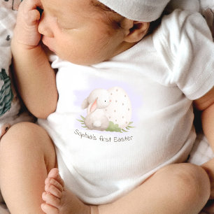 1st Easter Cute Bunny Personalized Name Baby Girl Bodysuit