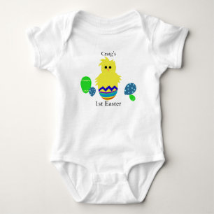 1st Easter Yellow Striped Chick Egg PERSONALIZE Baby Bodysuit