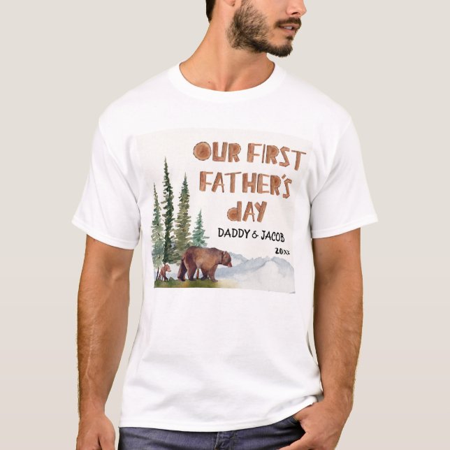 1st Father's Day Bear Personalized Woodland T-Shirt (Front)