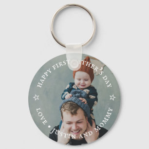 1st Father's Day Dad Son Daughter Customize Photo Keychain