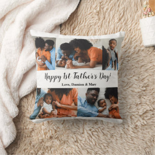 1st Father's Day Personalized 5 Photo Throw Pillow