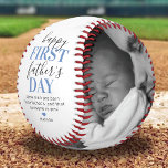 1st Father's Day Photo Baseball<br><div class="desc">First fathers day baseball gift featuring the message "happy first father's day", a modern saying that reads "some men are born father's, and that someone is you!", with a cute blue heart, and your childs name. Plus 2 family photos for you to customize with your own to make this an...</div>