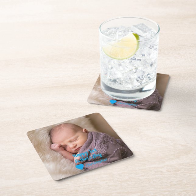 1st Father's Day Square Paper Coaster (Insitu)