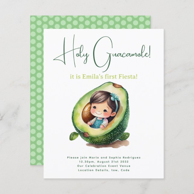 1st Fiesta Birthday For a Girl Avocado BUDGET (Front/Back)