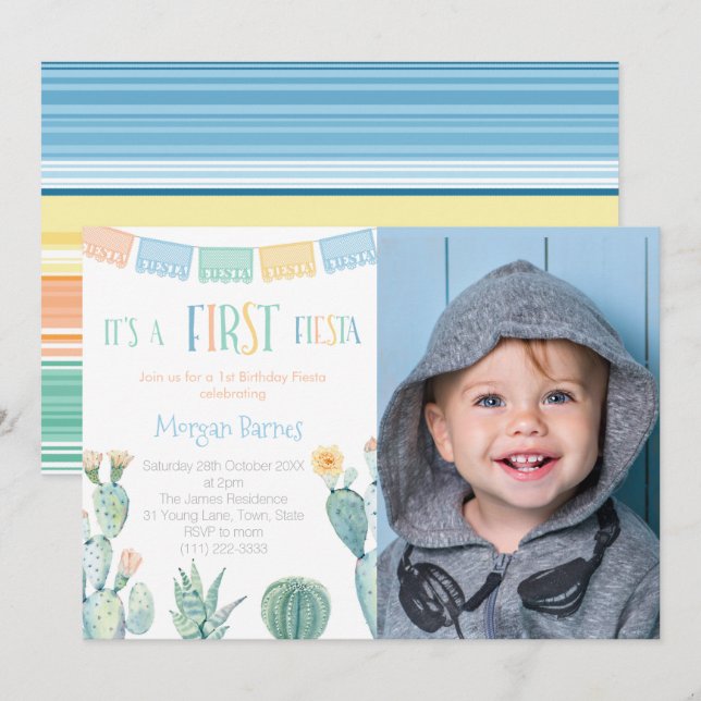 1st Fiesta Mexican Theme Boy First Birthday Party Invitation (Front/Back)