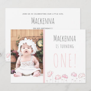 1st First Birthday Blush Pink Simple Girls Photo Invitation