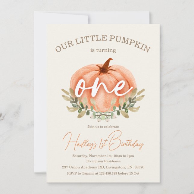 1st First Birthday Little Pumpkin Fall / Autumn   Invitation (Front)