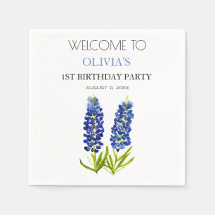 1st First Birthday Party Bluebonnets Baby Girl Napkin