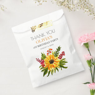 1st First Birthday Party Sunflower Baby Girl Favour Bag