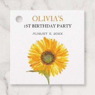 1st First Birthday Party Sunflower Baby Girl Favour Tags