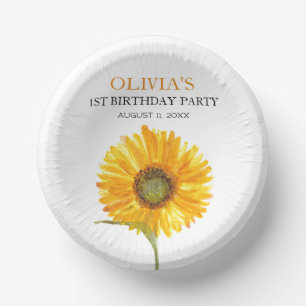 1st First Birthday Party Sunflower Baby Girl Paper Plate