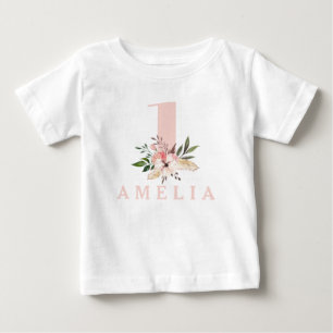 1st first birthday pink girly floral birthday baby T-Shirt