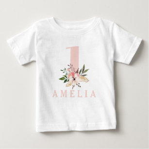1st first birthday pink girly floral birthday baby T-Shirt