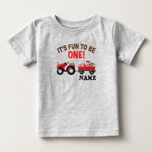1st First birthday tractor and farm animals Baby T-Shirt (Front)