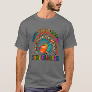 1St First Day Of Kindergarten Leopard Rainbow Back T-Shirt