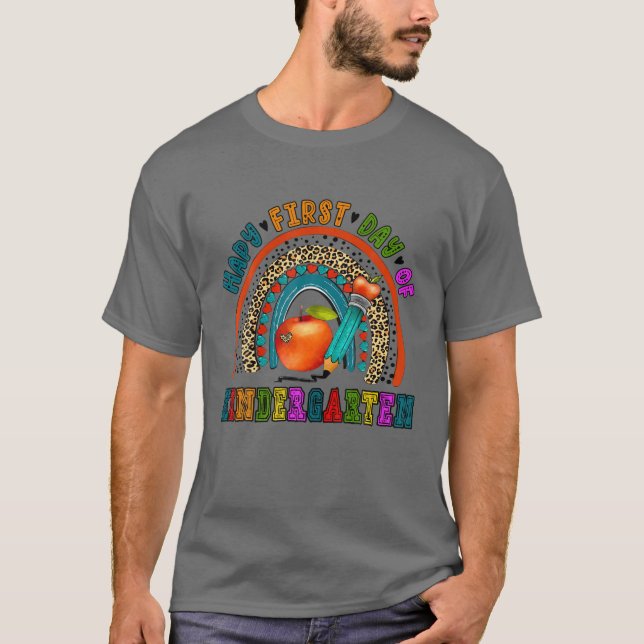 1St First Day Of Kindergarten Leopard Rainbow Back T-Shirt (Front)