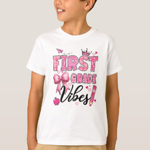 1st First Grade Vibes Back To School Coquette Teac T-Shirt