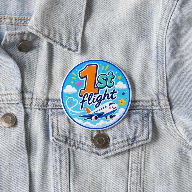 1st flight colourful airplane souvenir 3 inch round button (In Situ)