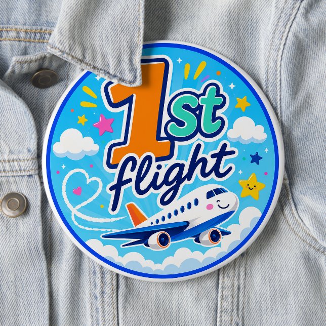 1st flight colourful airplane souvenir 6 inch round button (In Situ)
