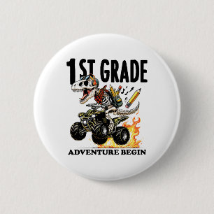 1st Grade Adventure Begin Back To School Boys T-re 2 Inch Round Button