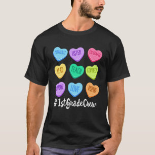 1st Grade Crew Teacher Valentine s Day Pastel Cand T-Shirt