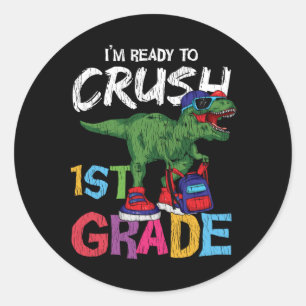 1st Grade Dinosaur Back to School Student Gift Classic Round Sticker