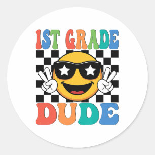 1st Grade Dude First Grade 1st First Day Boy Back  Classic Round Sticker