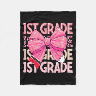 1st Grade Girl Dot Coquette Pencil Bow Pink Leopar Fleece Blanket
