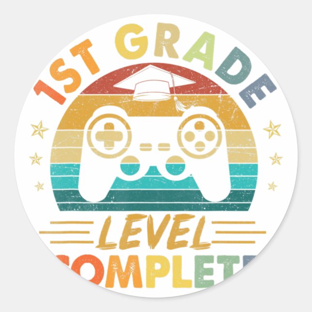1st Grade Graduation Level Completed Gamer Graduat Classic Round Sticker (Front)
