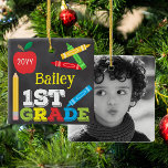 1st Grade Keepsake Chalkboard Colourful Kids Ceramic Ornament<br><div class="desc">1st Grade ornament design features an apple, a ruler, crayons and bold, colourful fun typography! Click the customize button for more options for modifying the text! Variations of this design, additional colours, as well as coordinating products are available in our shop, zazzle.com/store/doodlelulu. Contact us if you need this design applied...</div>