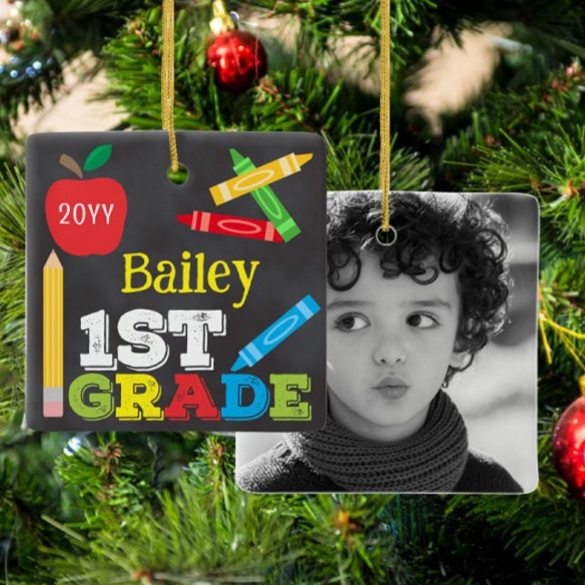 1st Grade Keepsake Chalkboard Colourful Kids Ceramic Ornament (Creator Uploaded)