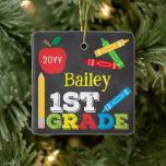 1st Grade Keepsake Chalkboard Colourful Kids Photo Ceramic Ornament<br><div class="desc">1st Grade photo ornament design features an apple, a ruler, crayons and bold, colourful fun typography! Click the customize button for more options for modifying the text! Variations of this design, additional colours, as well as coordinating products are available in our shop, zazzle.com/store/doodlelulu. Contact us if you need this design...</div>
