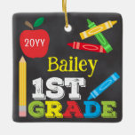 1st Grade Keepsake Chalkboard Colourful Kids Photo Ceramic Ornament<br><div class="desc">1st Grade photo ornament design features an apple, a ruler, crayons and bold, colourful fun typography! Click the customize button for more options for modifying the text! Variations of this design, additional colours, as well as coordinating products are available in our shop, zazzle.com/store/doodlelulu. Contact us if you need this design...</div>