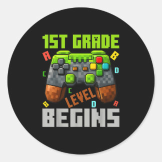 1st Grade Level Begins Gaming Gamer Boys Kids Back Classic Round Sticker