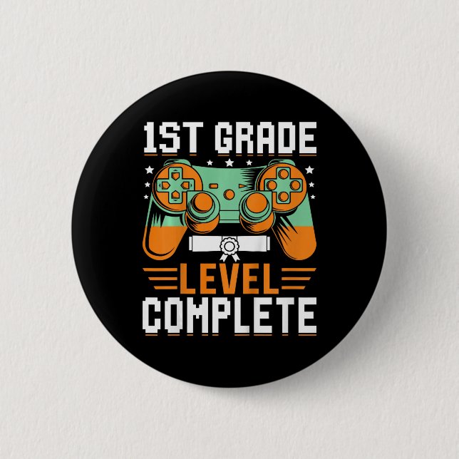 1st Grade Level Complete Graduation Video Game Con 2 Inch Round Button (Front)