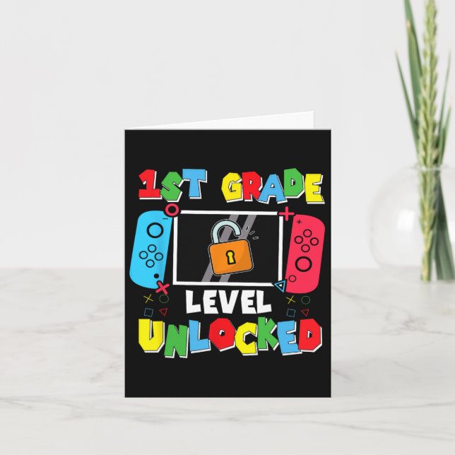 1st Grade Level Unlocked Back To School First Day  Card (Front)