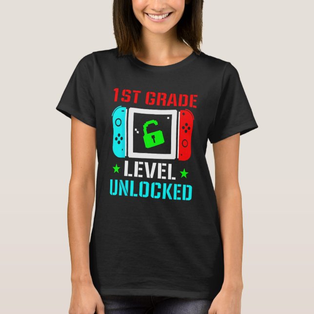 1st Grade Level Unlocked  Back To School Gamer Boy T-Shirt (Front)