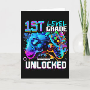 1st Grade Level Unlocked Gamer Boys Kids First Day Card
