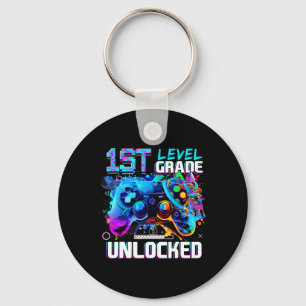 1st Grade Level Unlocked Gamer Boys Kids First Day Keychain