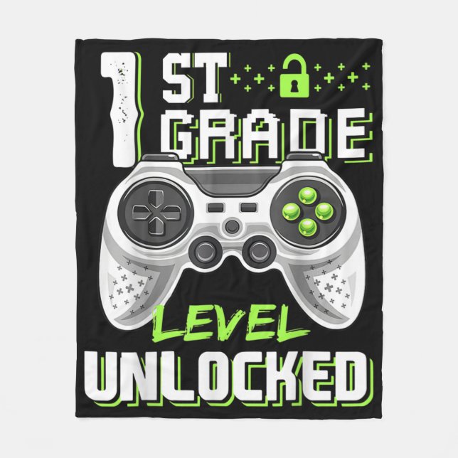 1st Grade Level Unlocked Gamer First Day Of School Fleece Blanket (Front)