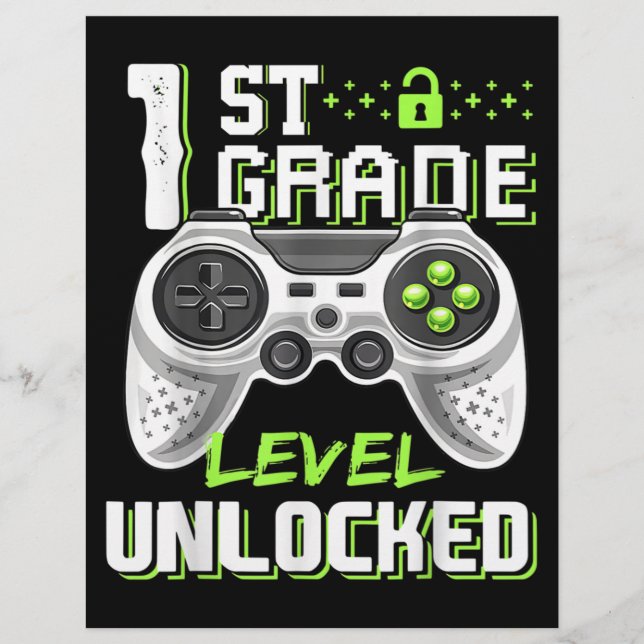 1st Grade Level Unlocked Gamer First Day Of School Flyer (Front)