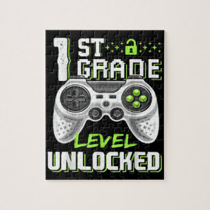 1st Grade Level Unlocked Gamer First Day Of School Jigsaw Puzzle