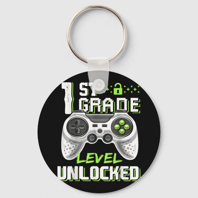1st Grade Level Unlocked Gamer First Day Of School Keychain (Front)