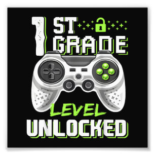 1st Grade Level Unlocked Gamer First Day Of School Photo Print