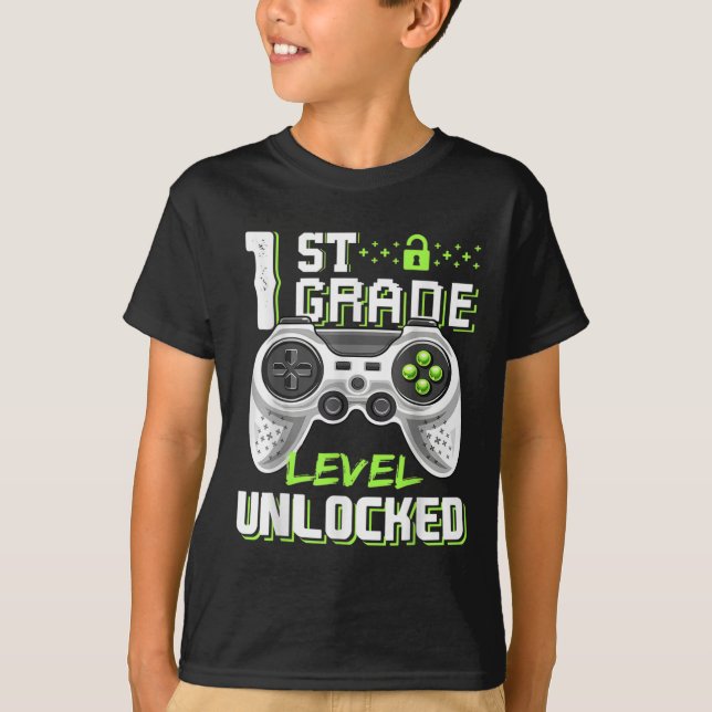1st Grade Level Unlocked Gamer First Day Of School T-Shirt (Front)