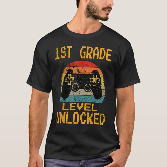 1st Grade Level Unlocked Gamer First Day of School T-Shirt (Front)