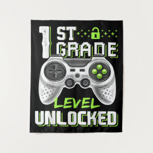 1st Grade Level Unlocked Gamer First Day Of School Tapestry