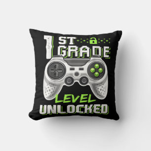 1st Grade Level Unlocked Gamer First Day Of School Throw Pillow