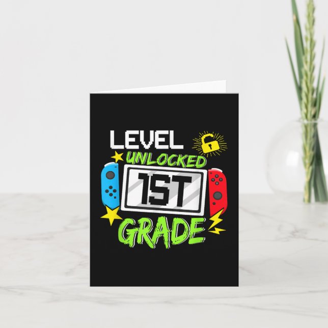 1st Grade Level Unlocked Video Game Back To School Card (Front)