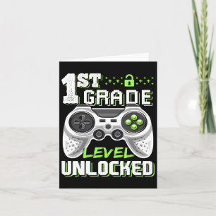 1st Grade Level Unlocked Video Game Back To School Card
